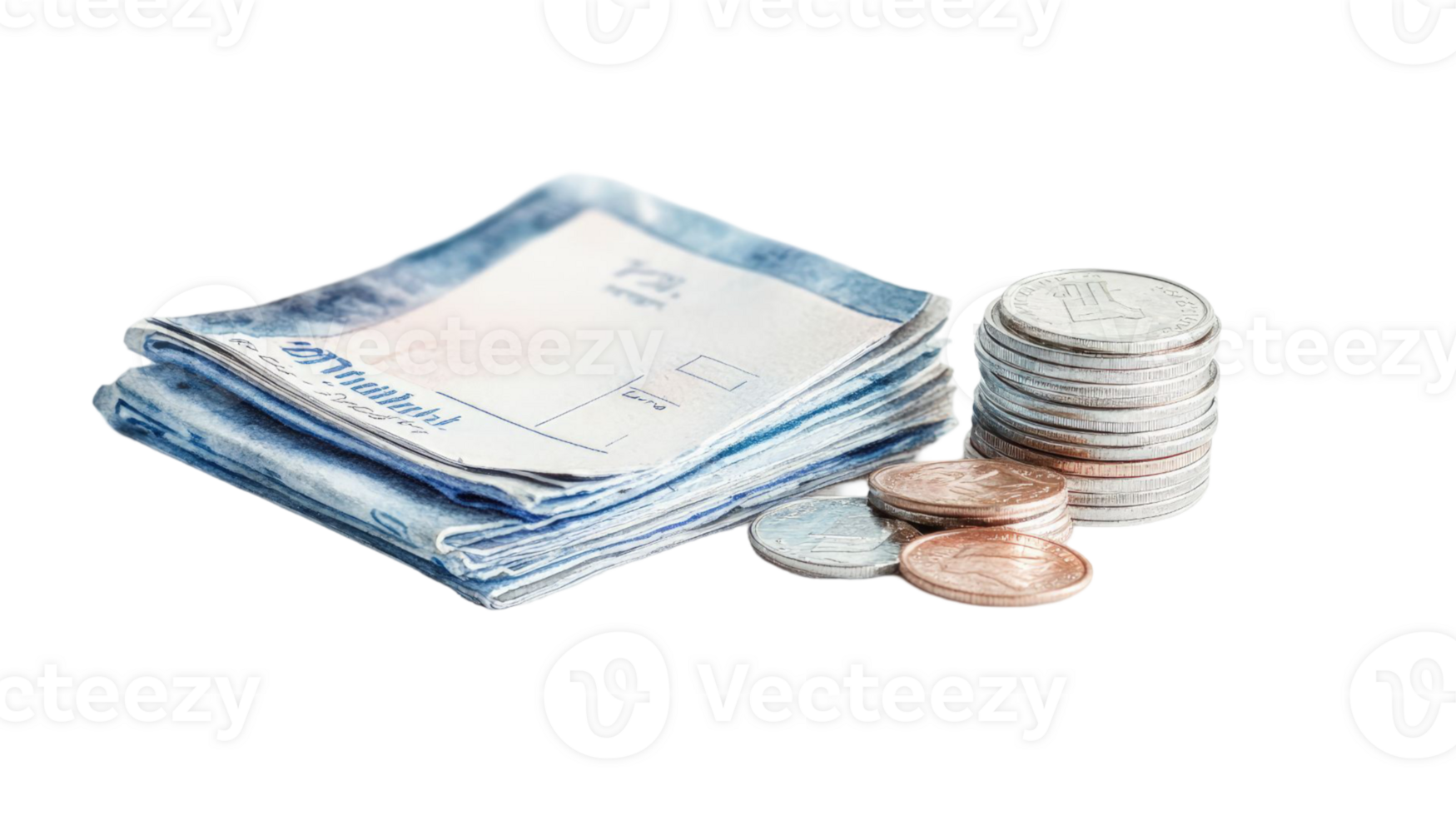 Stack of Postcards and Coins A Visual Representation of Communication and Finance png