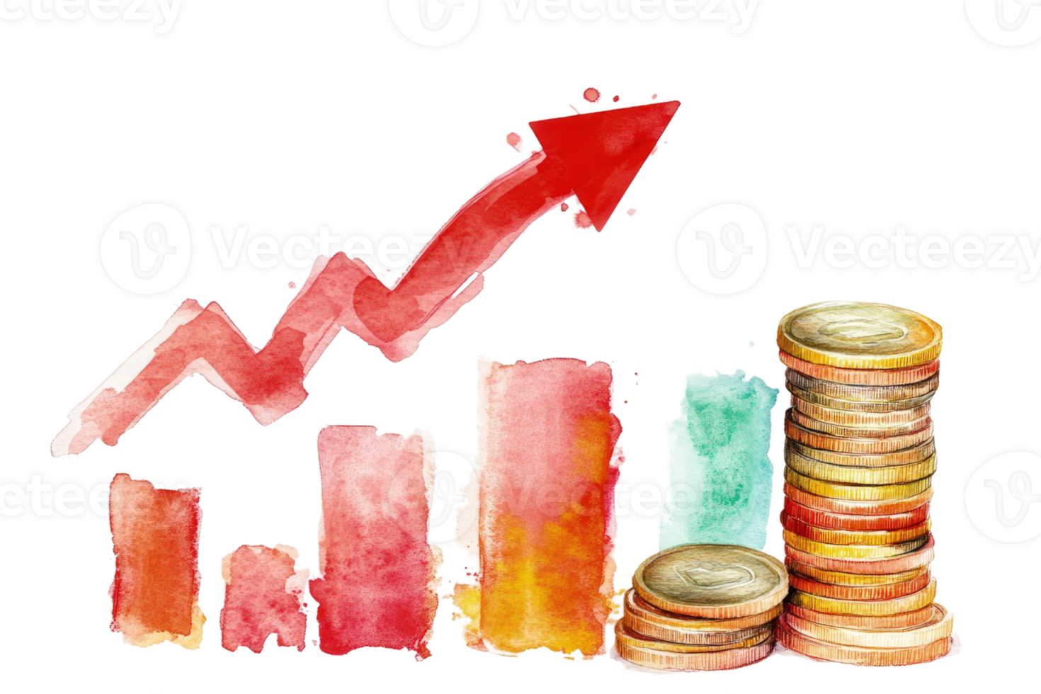 Financial Growth Watercolor Illustration Upward Trending Graph Showing Increasing Profits and Wealth png