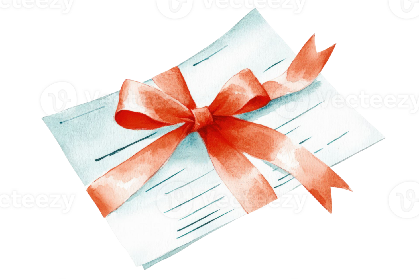 A Watercolor Illustration of a Gift Wrapped Letter Tied with a Coral Ribbon Bow, a Festive and Elegant Design png