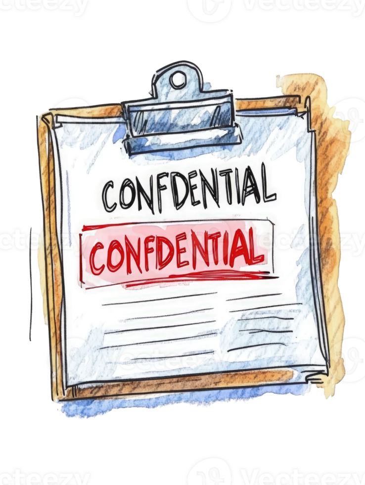 Confidential Documents Hand Drawn Illustration on a Clipboard Secrecy Privacy Protection Data Security Important Information png