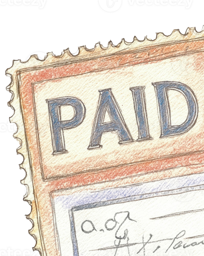 Close up View of a Hand Drawn Paid Stamp Illustration Detailed Vintage Postage Stamp Design with a Paid Indication png