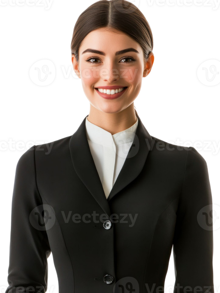 Portrait Of Smiling Young Business Woman In Black Blazer And White Shirt On Transparent Background png