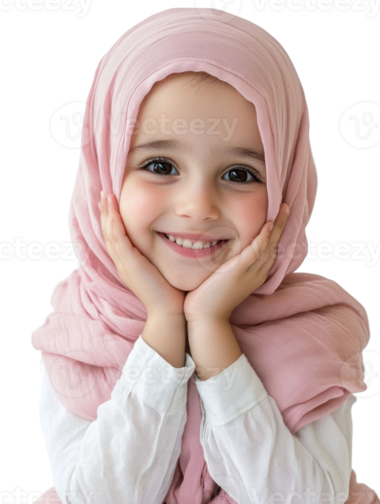 Smiling Young Girl With Pink Hijab Portrait Isolated with Transparent Background png