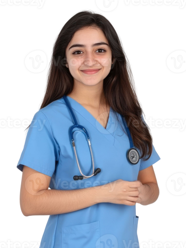 Smiling Young Woman In Blue Scrubs Wearing A Stethoscope On Transparent Background png