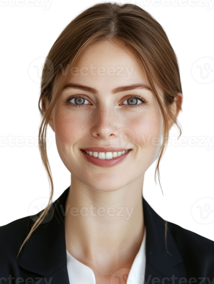Smiling Young Woman Portrait In Black Blazer Isolated With Transparent Background png