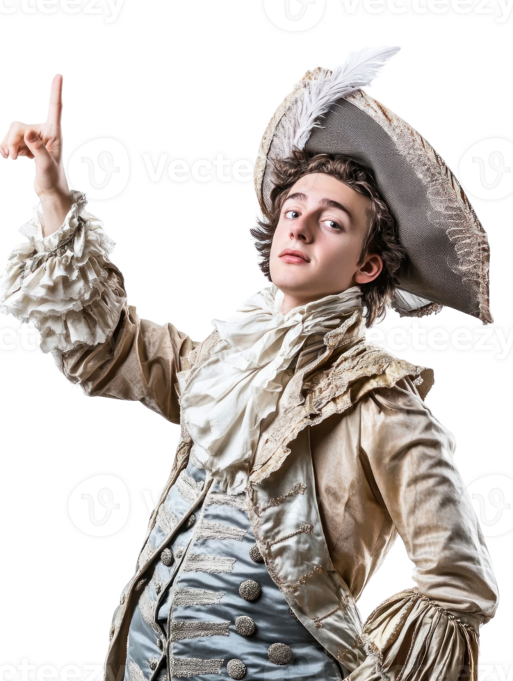 Young Man In Historical Attire Pointing Up On Transparent Background png