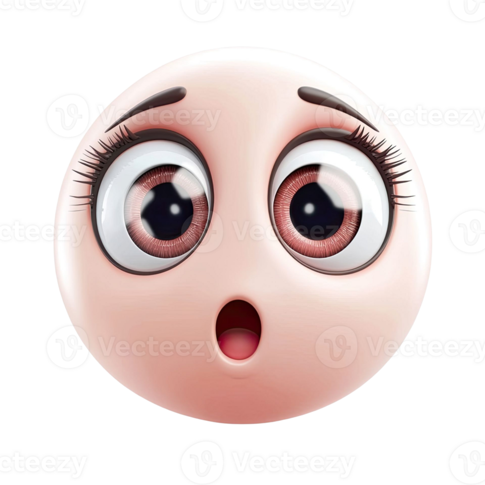 3D Rendered Astonished Emoji With Large Eyes And Open Mouth On Transparent Background png