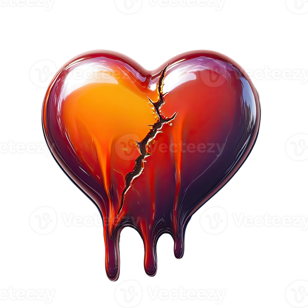 3D Rendered Broken Heart With Dripping Liquid Effect Against Transparent Background Symbolizing Heartbreak and Sadness png