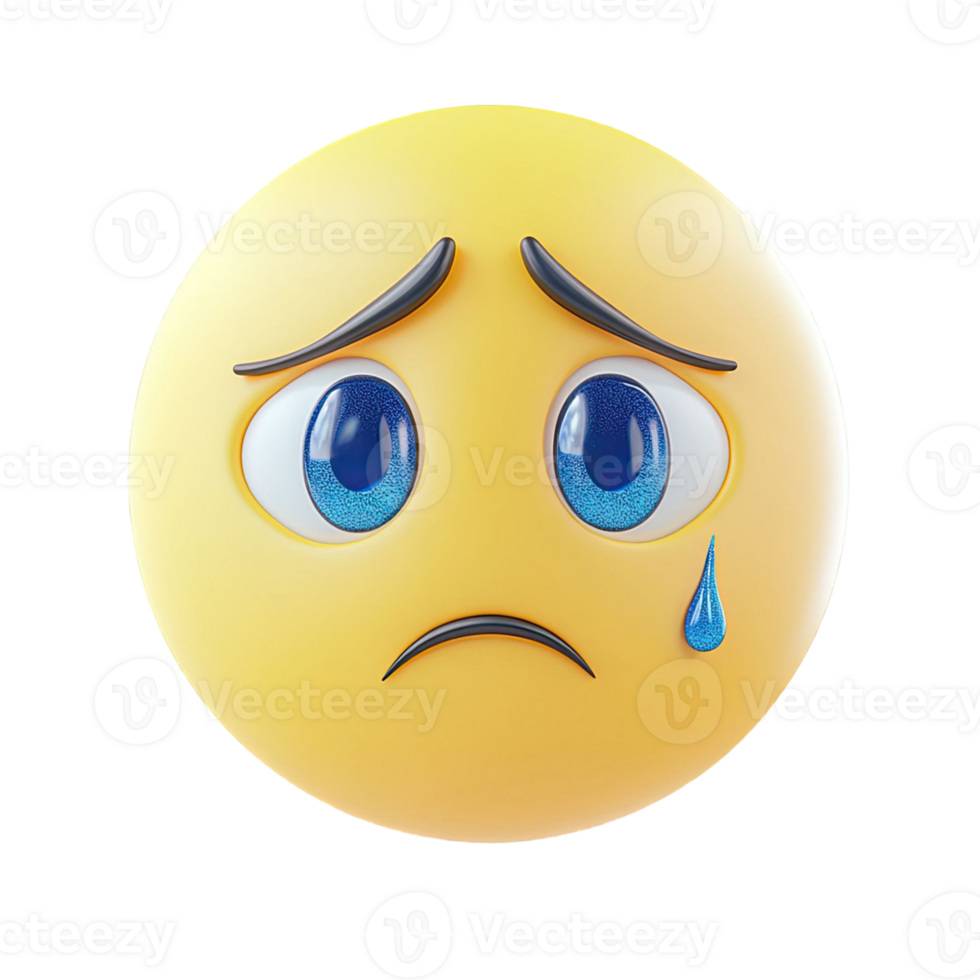 3D Rendered Sad Emoji With Blue Tears Isolated On Transparent Background Expressing Sadness And Sorrow png