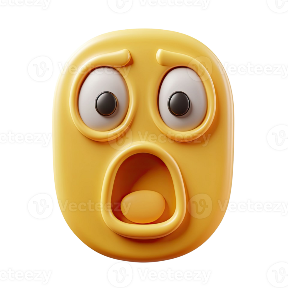 3D Rendered Yellow Emoji Expression of Shock with Wide Eyes and Open Mouth on Transparent Background png