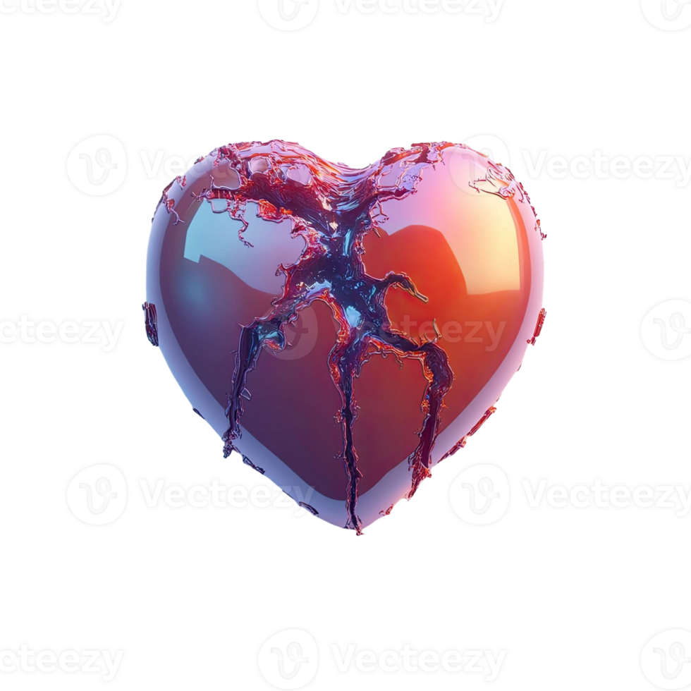 Abstract 3D Render Of A Glossy Heart With Cracked Texture Isolated On Transparent Black Background png