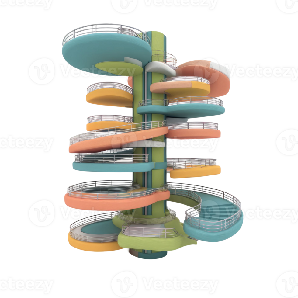 Abstract Architectural Structure With Spiraling Colorful Platforms Isolated Against Transparent Background png