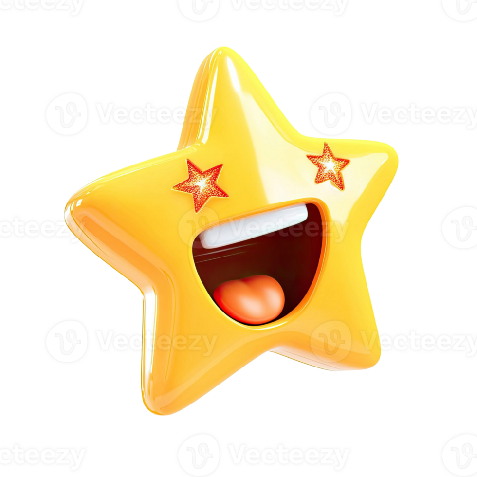 Animated Yellow Star Cartoon Character with Smiling Face and Transparent Background png