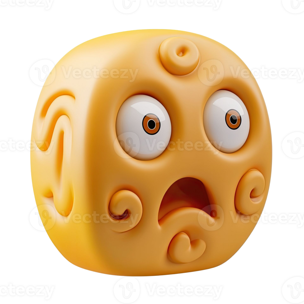 Animated Yellow Cube Emoji With Surprised Expression Isolated On Transparent Background 3D Rendered Character png
