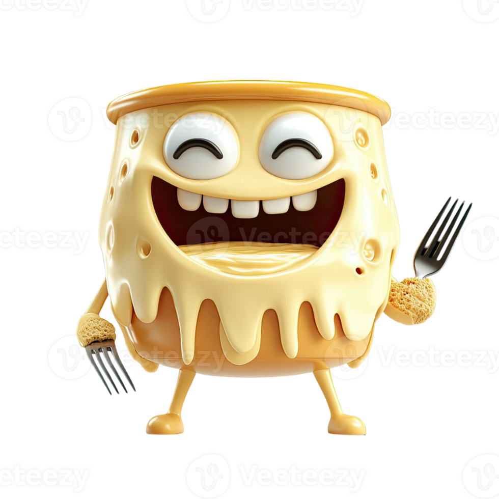 Animated Yellow Cheese Character Smiling And Holding Forks Over Transparent Background png