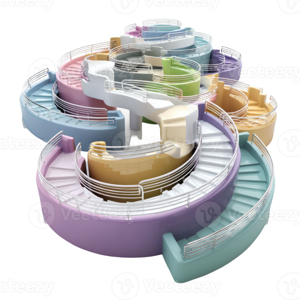 Abstract Multi-Level Spiral Staircase Rendered In Pastel Colors On Transparent Background png