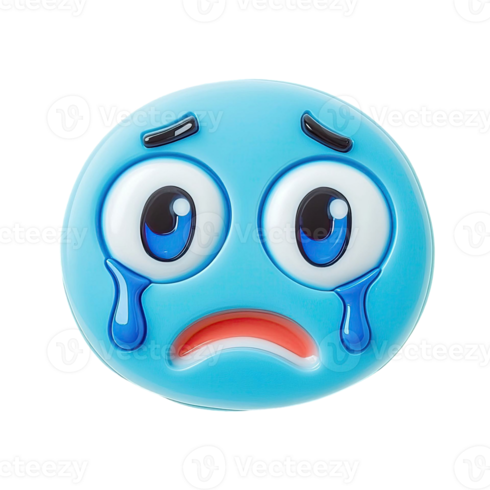 Blue Crying Emoji Face With Tears Against Transparent Background png
