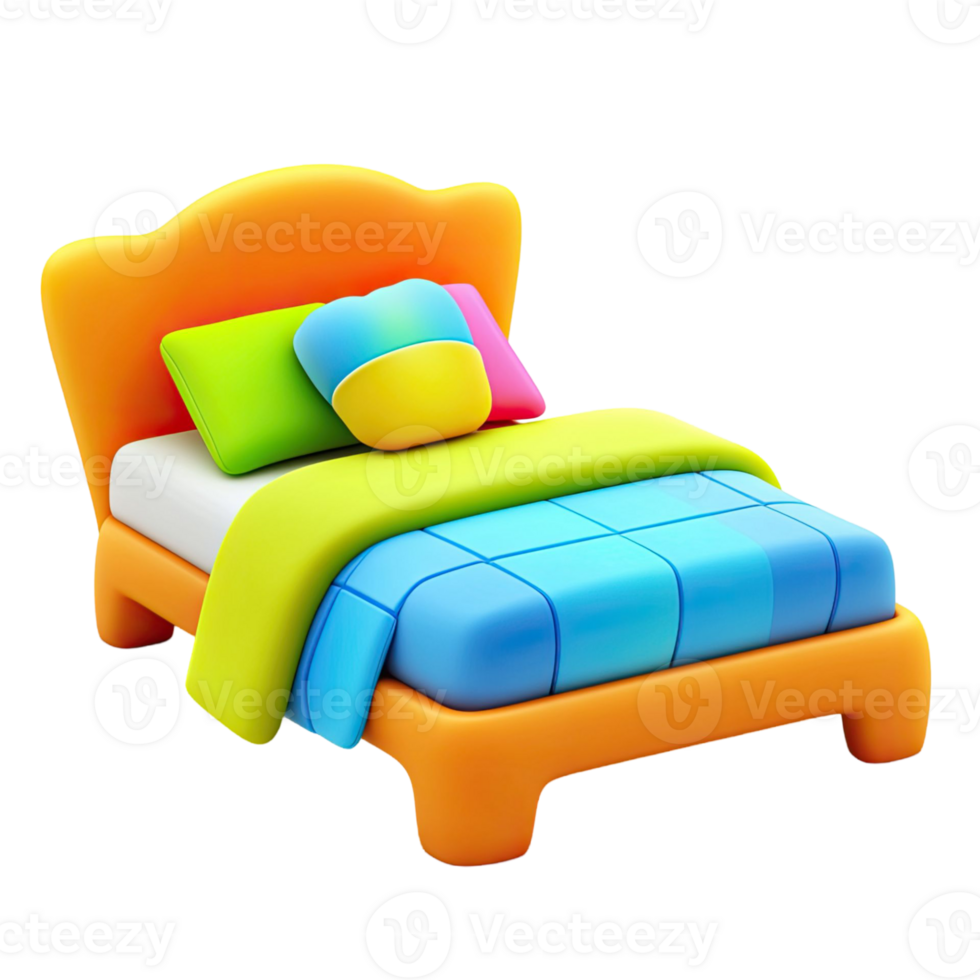 Cartoon Bed Illustration with Vibrant Colors and Transparent Background for Design Elements png