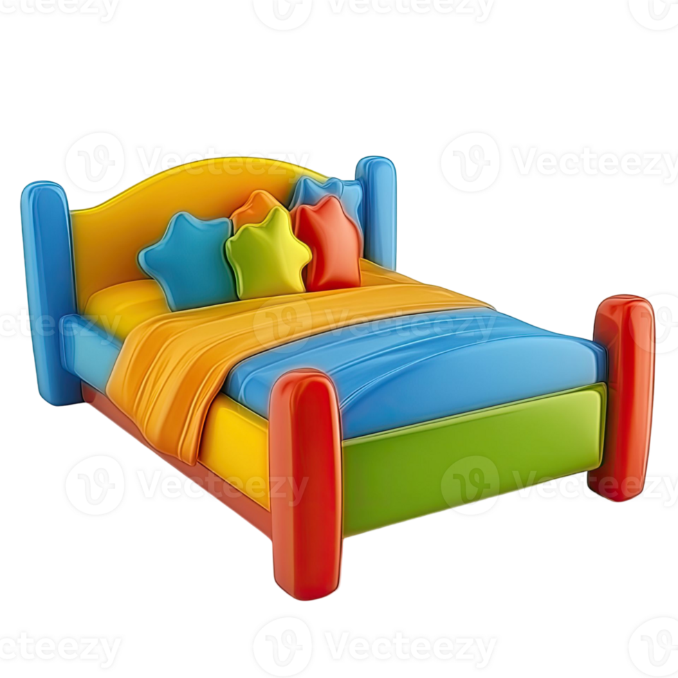 Cartoon Bed Isolated On Transparent Background With Colorful Star Pillows And Bright Colors png