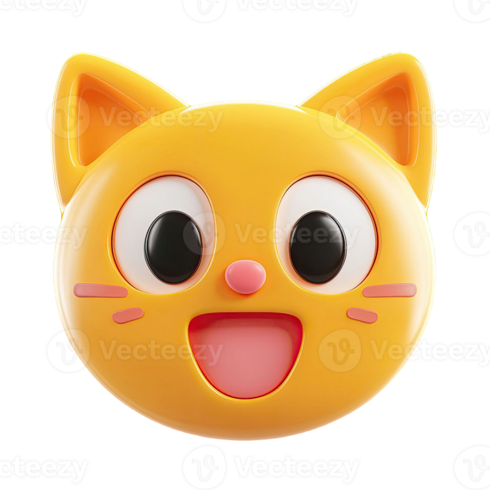 Cartoon Cat Emoji Smiling With Orange Fur Black Eyes and Transparent Background png