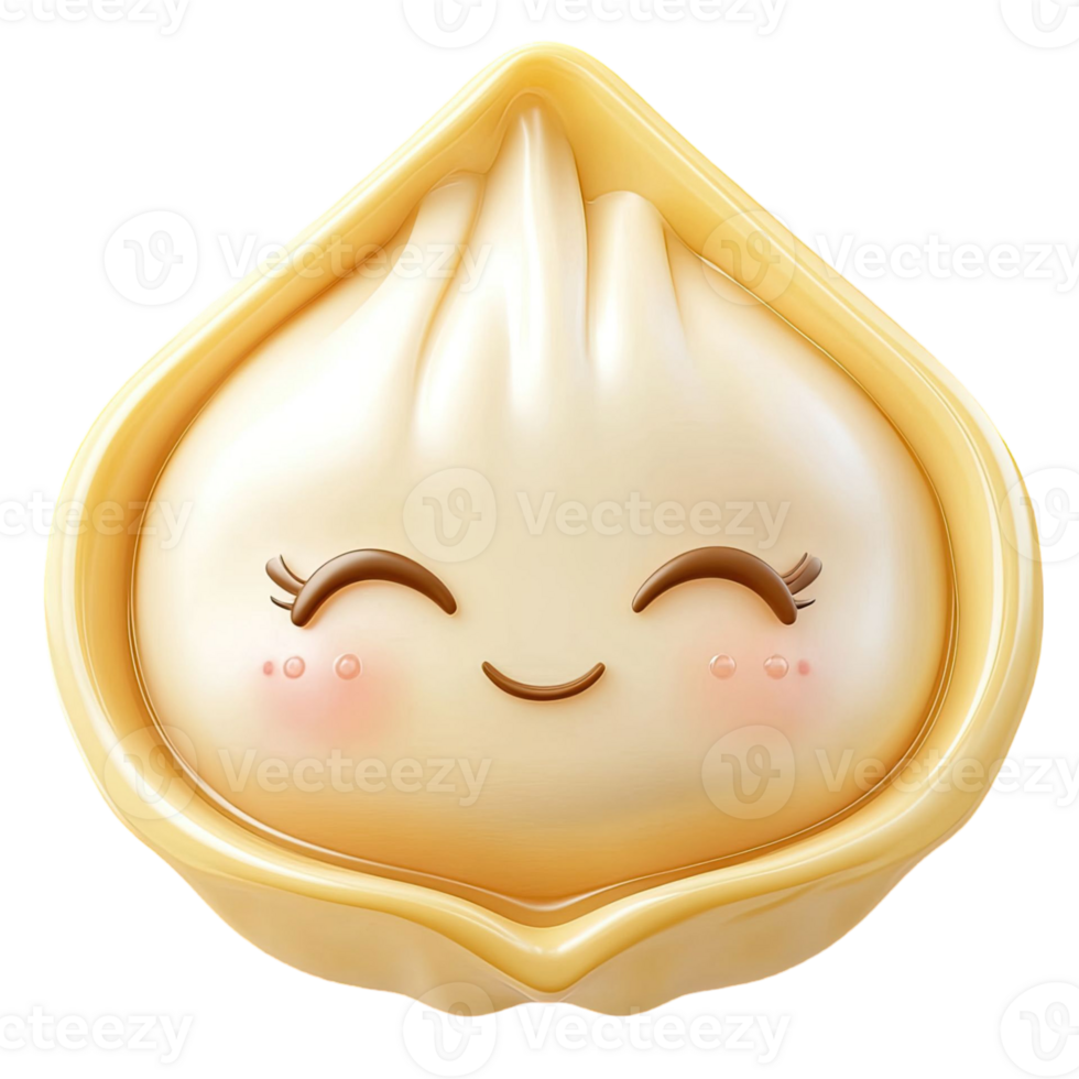 Cartoon Dumpling Smiling With Closed Eyes And Rosy Cheeks In A Yellow Container Isolated On Transparent Background png