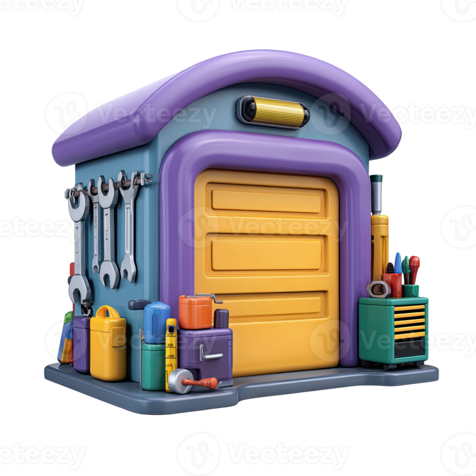 Cartoon Garage Illustration With Tools And Equipment On Transparent Background png