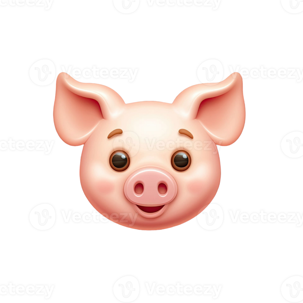 Cartoon Pig Head Isolated On A Transparent Background With Pink Skin And Smiling Expression png