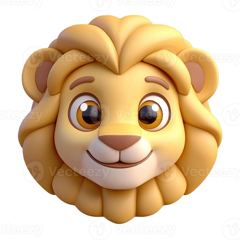 Cartoon Lion Head Facing Forward Depicting a Friendly Expression and Warm Yellow Fur Against Transparent Backdrop png
