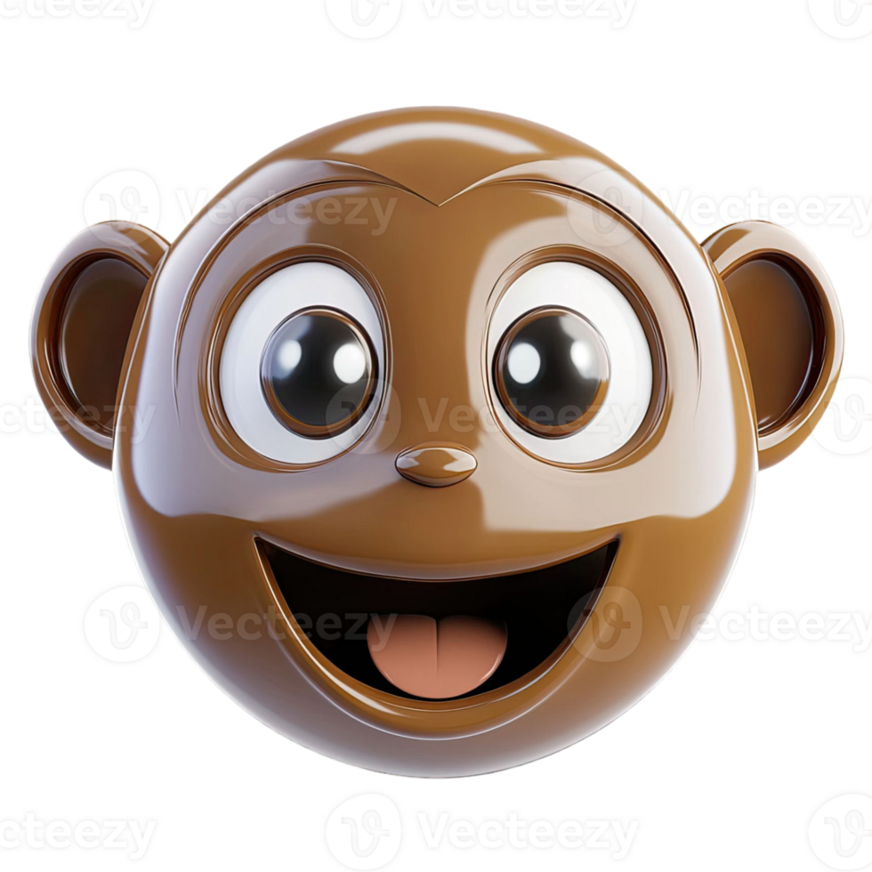 Cartoon Monkey Head with Glossy Brown Texture and Playful Expression on Transparent Background png