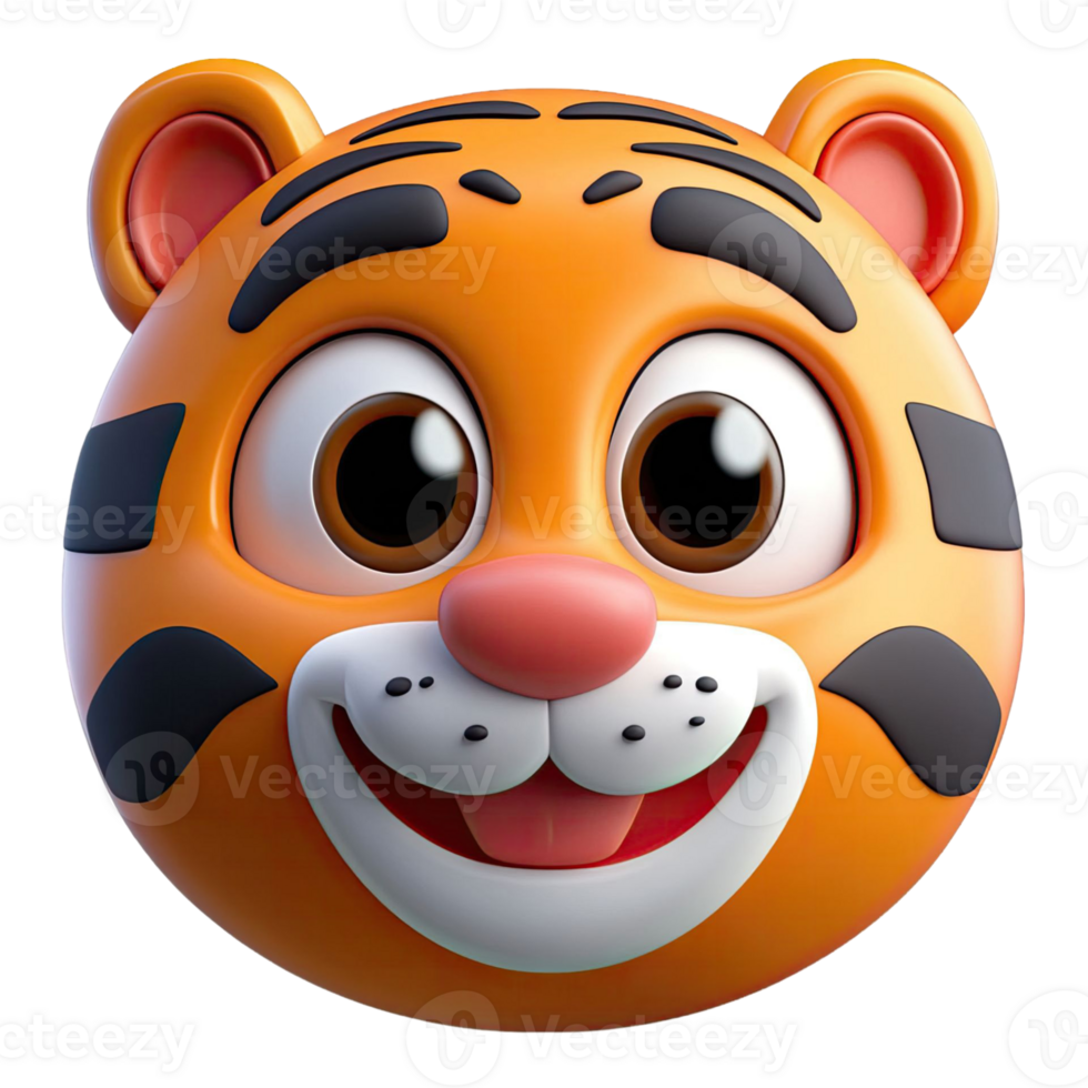 Cartoon Tiger Head Smiling With Cheerful Expression On Transparent Background png