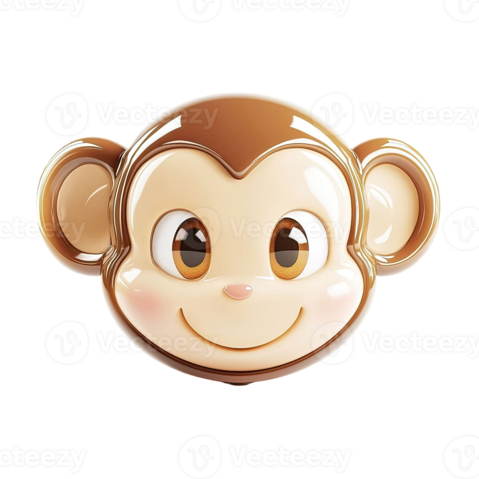 Charming Monkey Head Illustration With Brown Fur and Smiling Expression on Transparent Background png