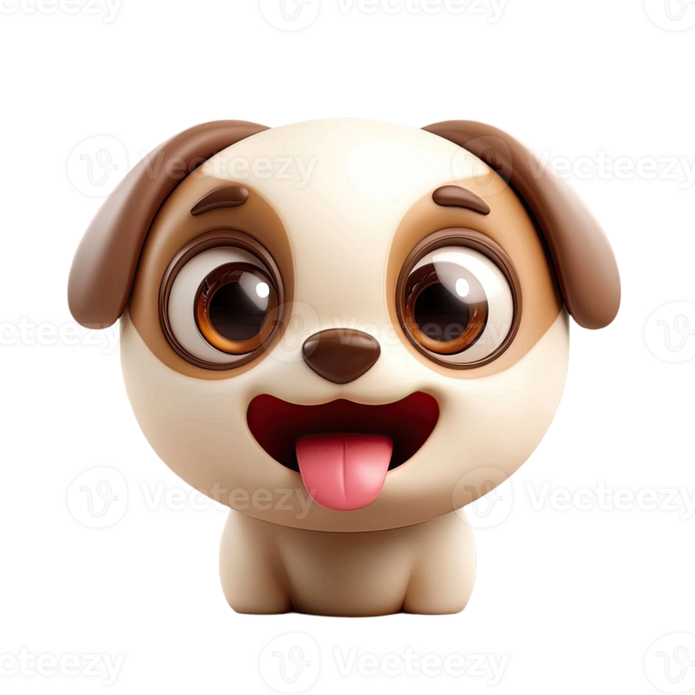 Cheerful Cartoon Puppy With Big Brown Eyes and Pink Tongue Isolated on Transparent Background png