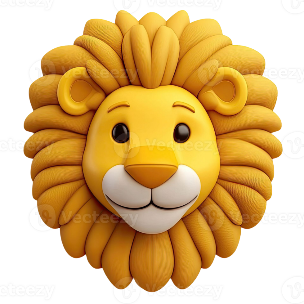 Cheerful Cartoon Lion Head With Fluffy Yellow Mane and Happy Expression on Transparent Background png