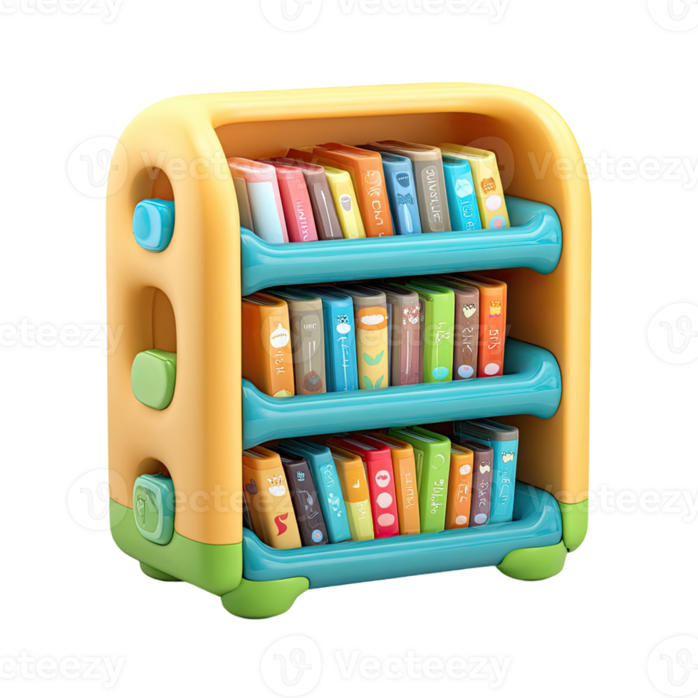 Colorful Bookshelf Toy With Diverse Book Collection Isolated on Transparent Background png