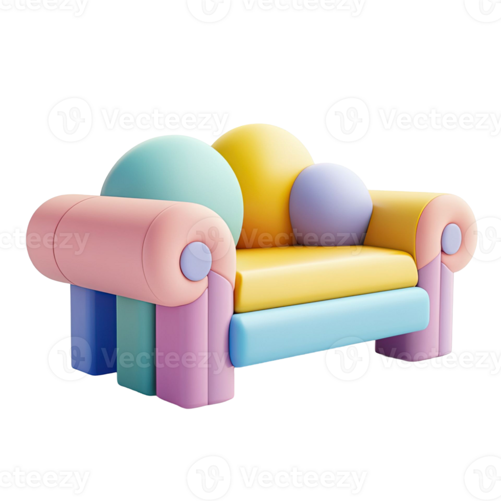 Colorful Pastel 3D Rendered Sofa Isolated On Transparent Background With Rounded Shapes And Minimalist Design png