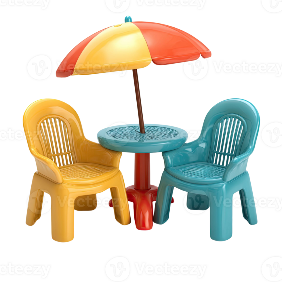 Colorful Plastic Furniture Set With Table Chairs And Umbrella Isolated On Transparent Background png