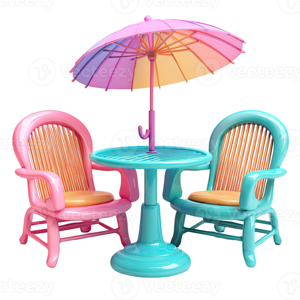 Colorful Outdoor Furniture Set with Umbrella Isolated on Transparent Background png