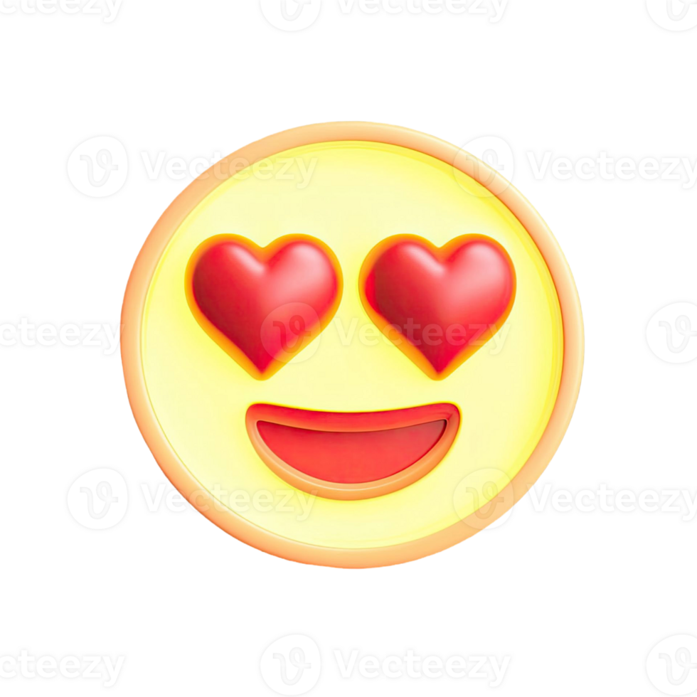 Emoticon With Heart Eyes In Yellow And Red Colors On Transparent Background png
