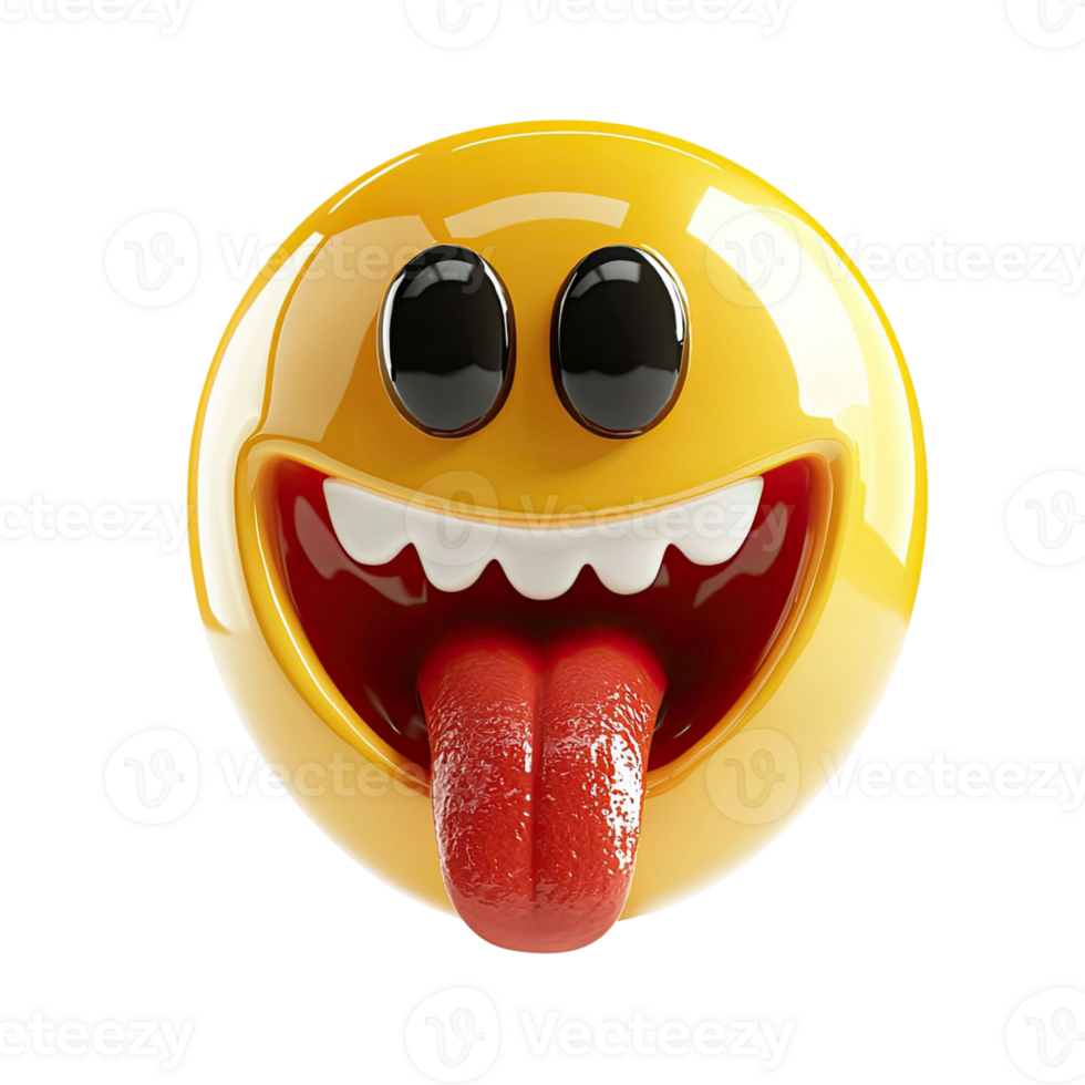 Expressive Emoji Face with Wide Open Mouth and Red Tongue on a Transparent Background png