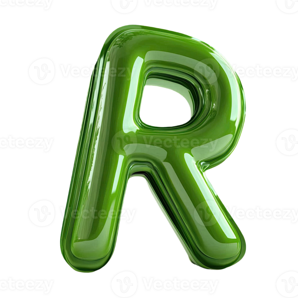 Glossy Green Letter R Isolated On Transparent Background For Design Projects png