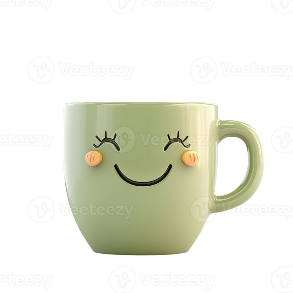 Green Ceramic Mug Smiling Face Illustration Transparent Background Graphic Design png