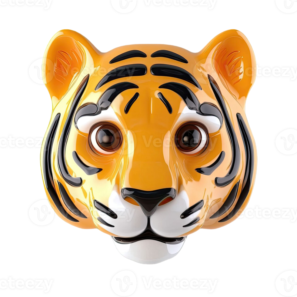 Glossy Tiger Head Illustration Against Transparent Background With Detailed Fur and Eyes png