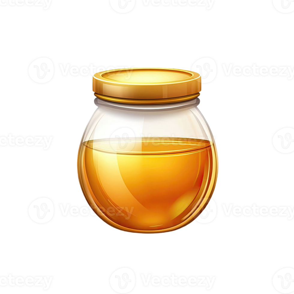 Illustration Of A Transparent Honey Jar With Golden Honey And Lid png