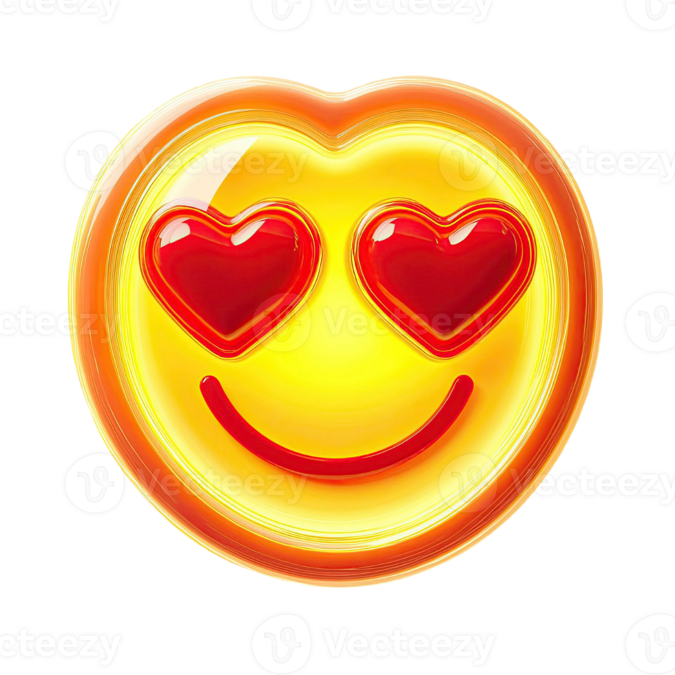 Glowing Yellow Heart Emoji with Smiling Face and Heart Eyes on Transparent Background png