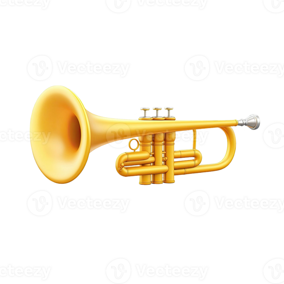 Isolated Golden Brass Trumpet on Transparent Background Musical Instrument Design png