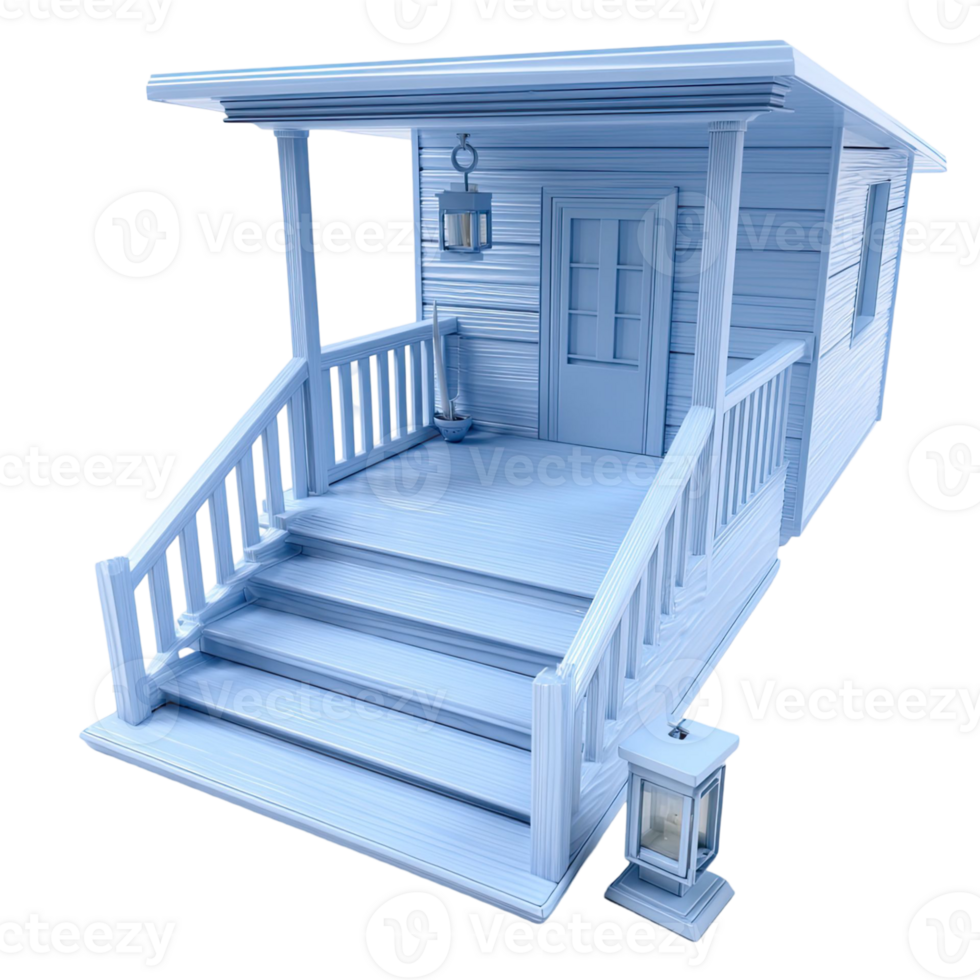 Monochromatic Cottage with Porch Steps and a Lantern Against Transparent Background png