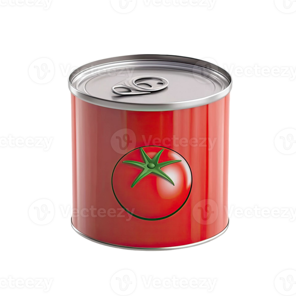 Red Cylindrical Tomato Can With Green Tomato Emblem Isolated on Black Background png