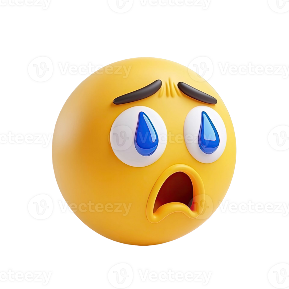 Sad Yellow Emoji With Tears And Open Mouth On Transparent Background png