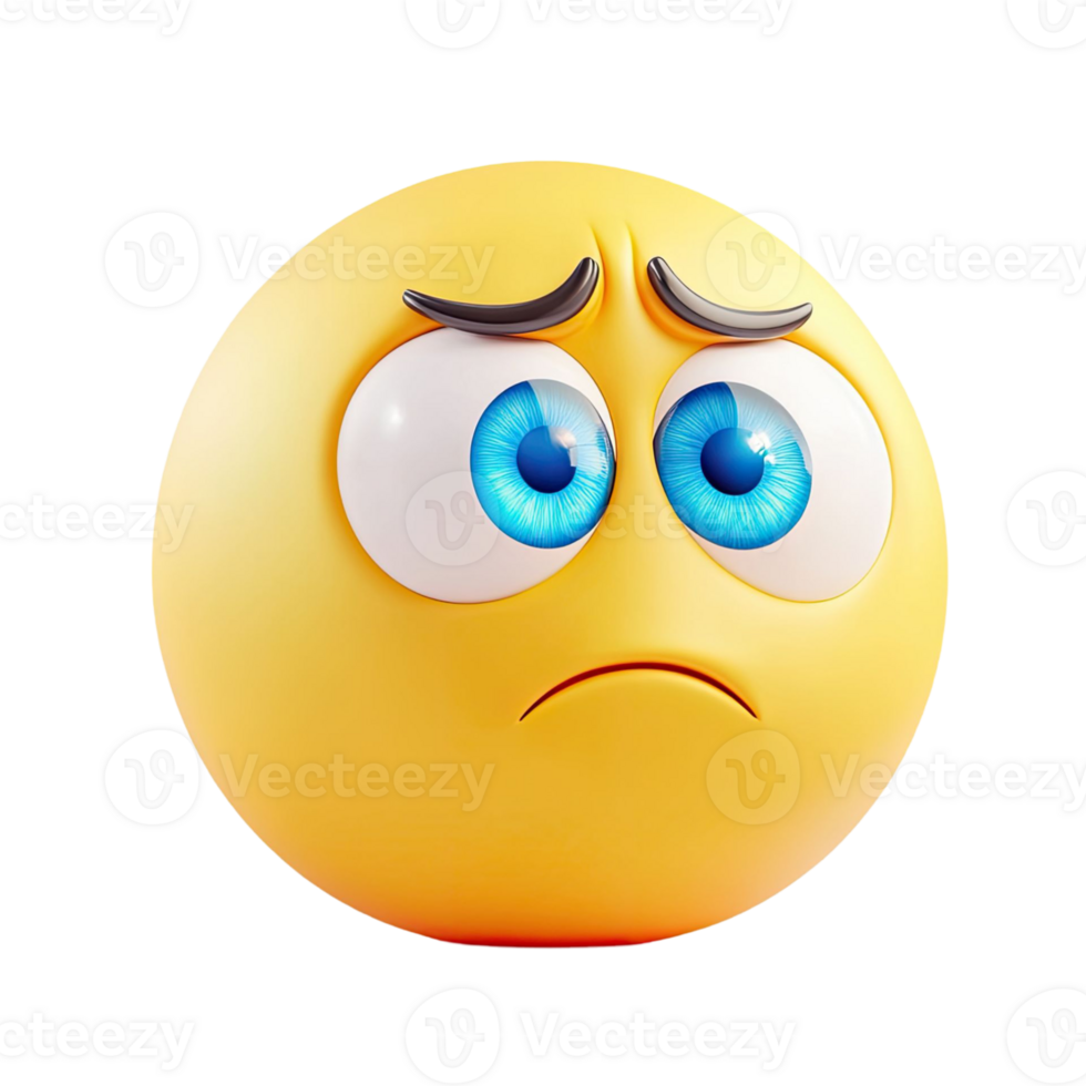 Sad Yellow Emoji With Big Blue Eyes on Transparent Background Expressing Negative Emotions png