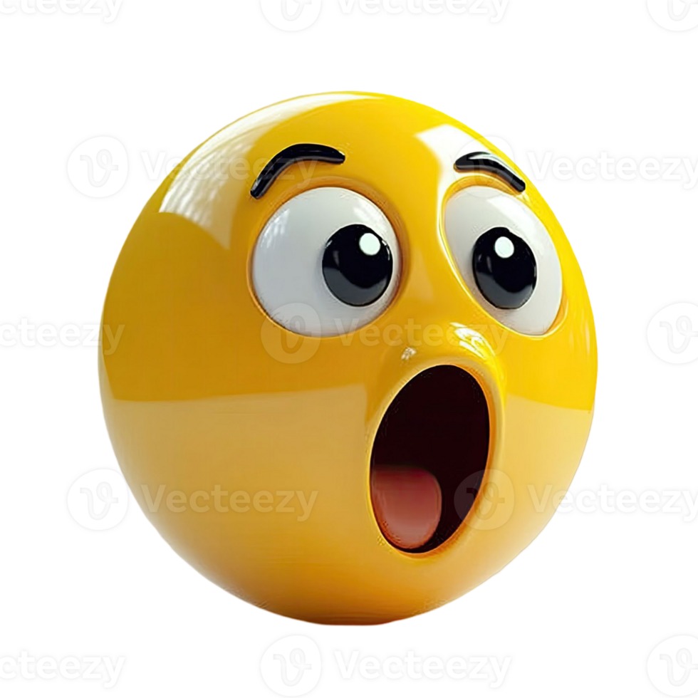 Shocked Yellow 3D Rendered Emoji With Wide Open Mouth And Big Eyes On Transparent Background png
